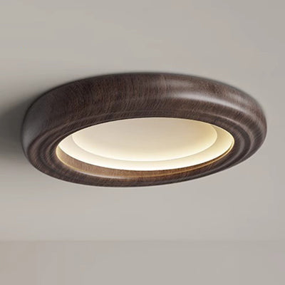 Plafonnier LED traditionnel japonais rond en ABS avec grain de bois en fer pour chambre à coucher 