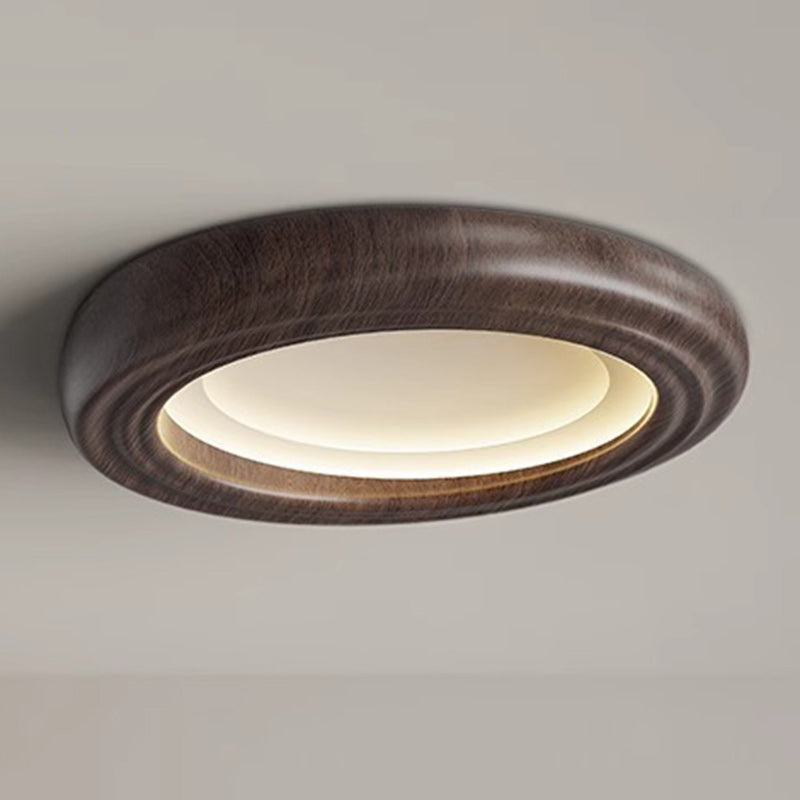 Plafonnier LED traditionnel japonais rond en ABS avec grain de bois en fer pour chambre à coucher 