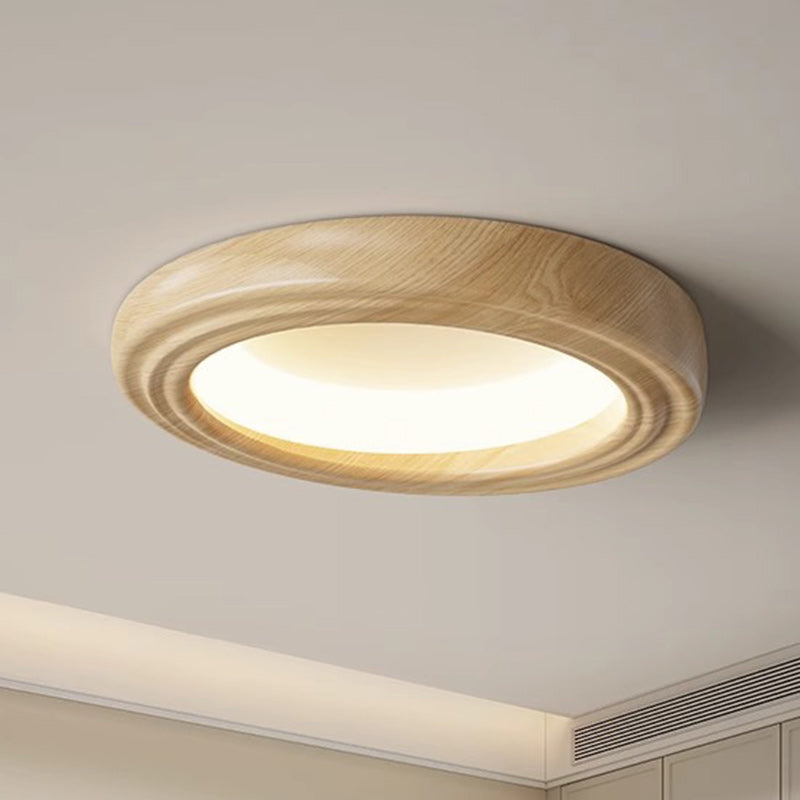 Plafonnier LED traditionnel japonais rond en ABS avec grain de bois en fer pour chambre à coucher 