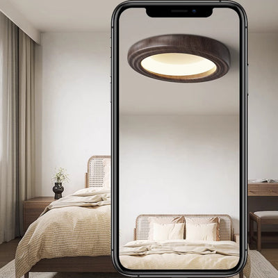 Plafonnier LED traditionnel japonais rond en ABS avec grain de bois en fer pour chambre à coucher 
