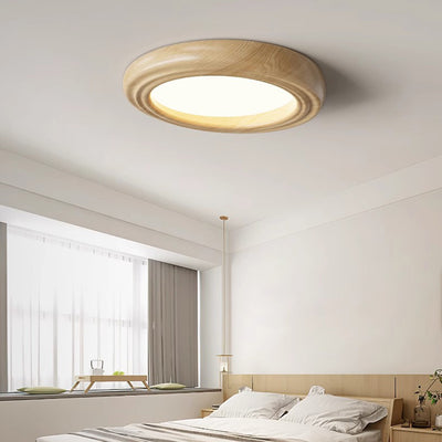 Plafonnier LED traditionnel japonais rond en ABS avec grain de bois en fer pour chambre à coucher 