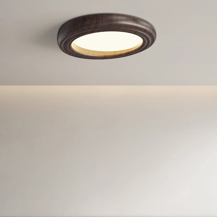 Plafonnier LED traditionnel japonais rond en ABS avec grain de bois en fer pour chambre à coucher 