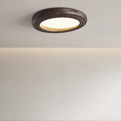 Plafonnier LED traditionnel japonais rond en ABS avec grain de bois en fer pour chambre à coucher 