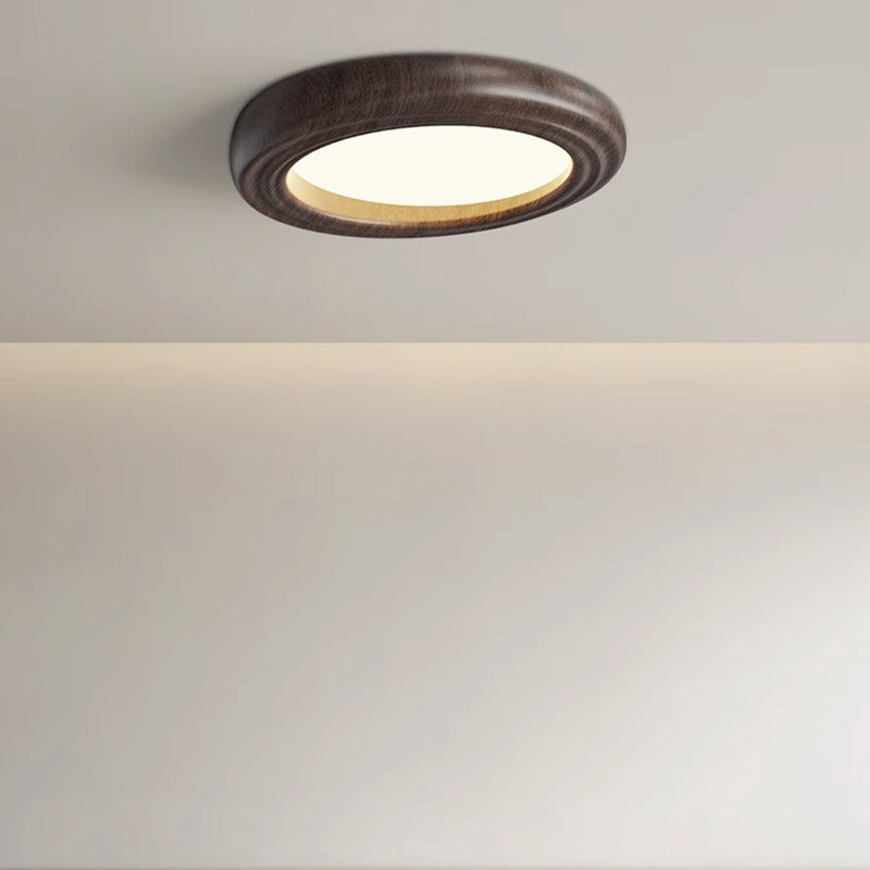 Plafonnier LED traditionnel japonais rond en ABS avec grain de bois en fer pour chambre à coucher 