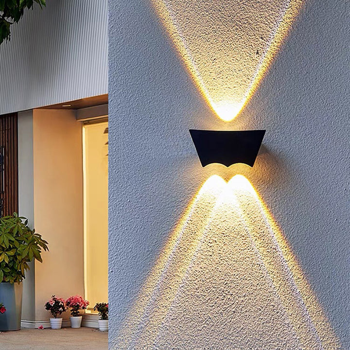 Applique murale contemporaine en aluminium industriel avec arc lumineux LED vers le haut et vers le bas, étanche pour jardin 