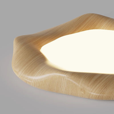 Traditional Japanese Iron Wood Grain Corrugated ABS Shade LED Flush Mount Ceiling Light For Bedroom