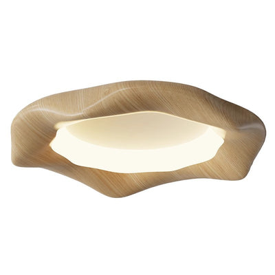 Traditional Japanese Iron Wood Grain Corrugated ABS Shade LED Flush Mount Ceiling Light For Bedroom