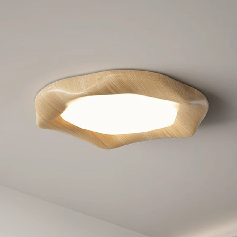 Traditional Japanese Iron Wood Grain Corrugated ABS Shade LED Flush Mount Ceiling Light For Bedroom