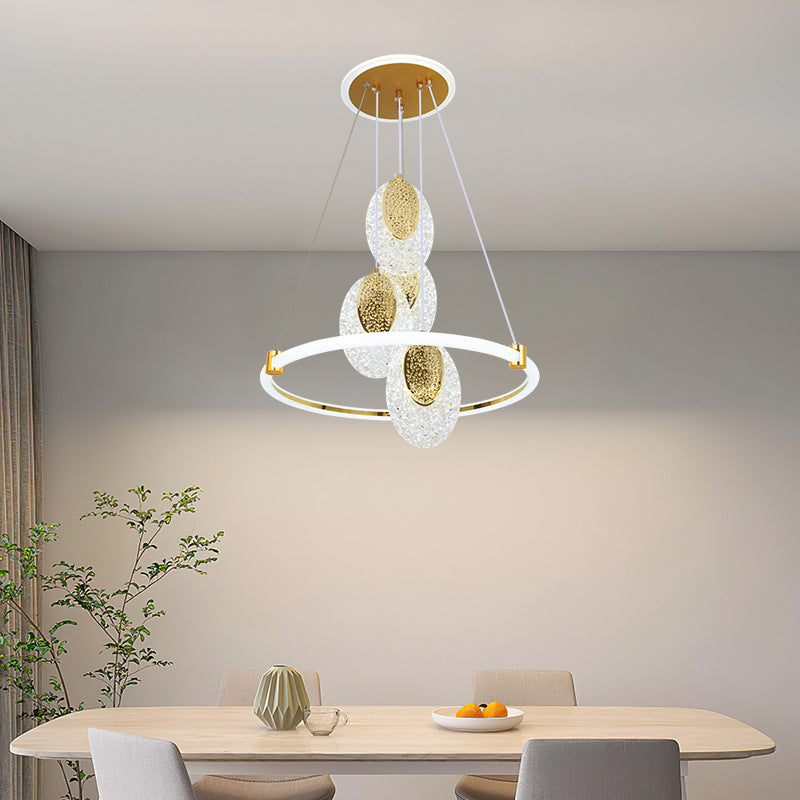 Contemporary Luxury Aluminum Acrylic Ring LED Pendant Light For Living Room