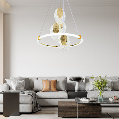Contemporary Luxury Aluminum Acrylic Ring LED Pendant Light For Living Room