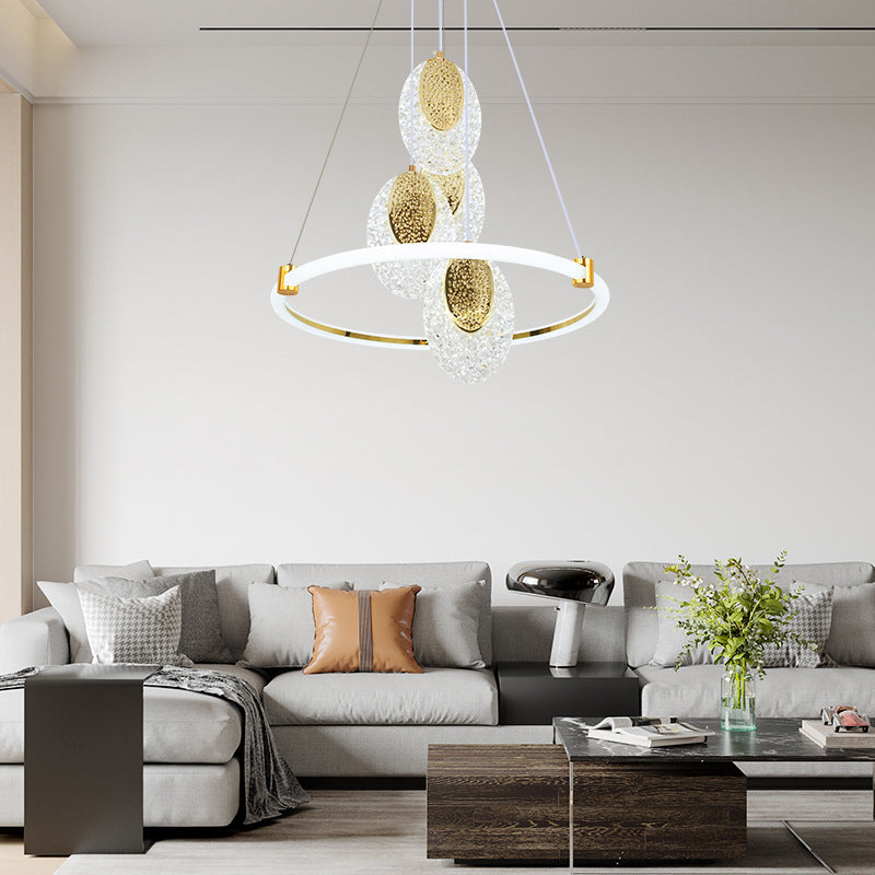 Contemporary Luxury Aluminum Acrylic Ring LED Pendant Light For Living Room