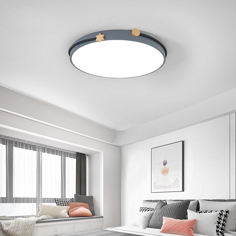 Plafonnier LED circulaire géométrique en fer et bois minimaliste moderne pour chambre 