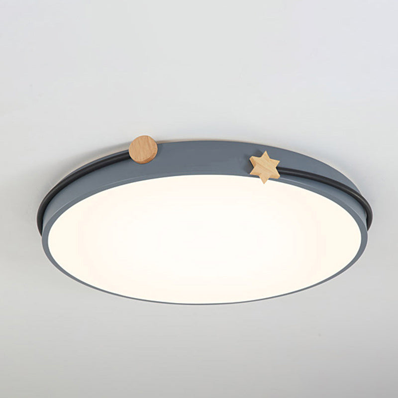 Plafonnier LED circulaire géométrique en fer et bois minimaliste moderne pour chambre 