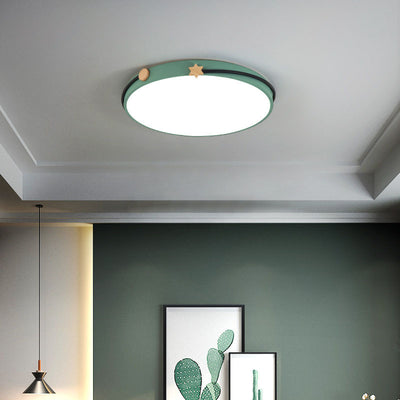 Plafonnier LED circulaire géométrique en fer et bois minimaliste moderne pour chambre 
