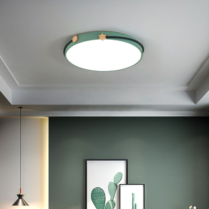 Plafonnier LED circulaire géométrique en fer et bois minimaliste moderne pour chambre 