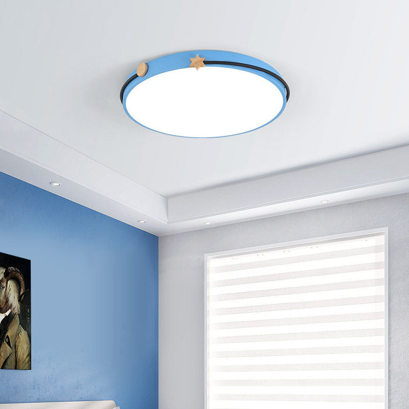Plafonnier LED circulaire géométrique en fer et bois minimaliste moderne pour chambre 