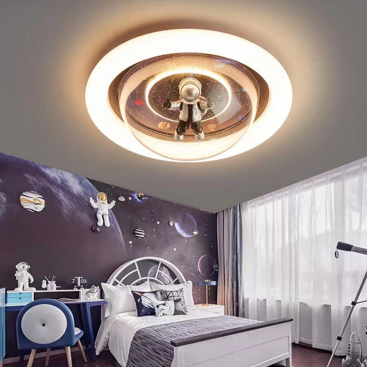Contemporary Creative Cartoon Resin Planet Spaceman Iron Acrylic LED Flush Mount Ceiling Light For Bedroom