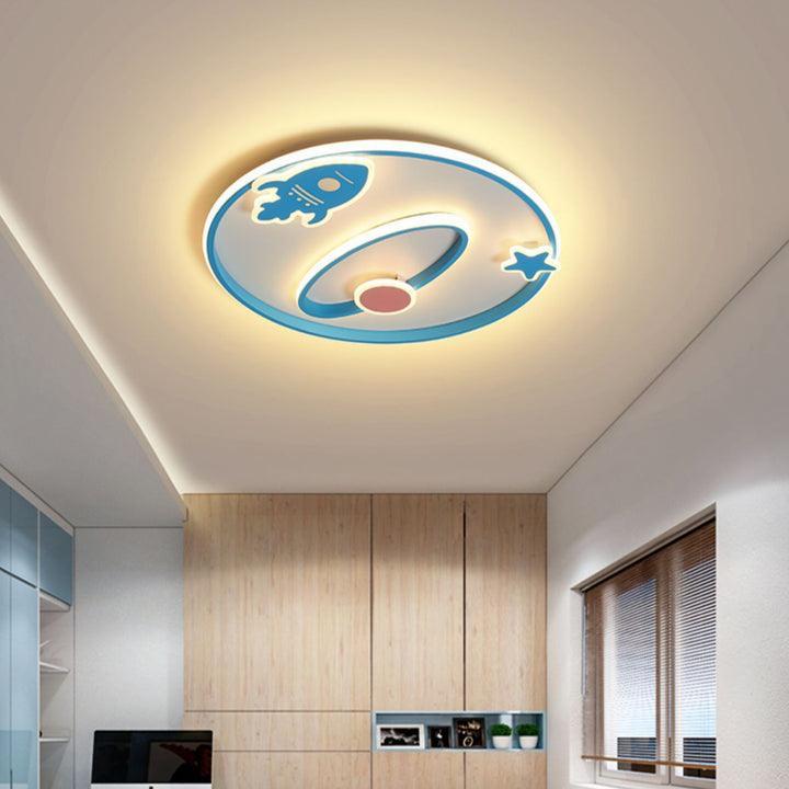 Lumière de plafond moderne en acrylique et fer avec LED intégrée en forme de fusée spatiale pour chambre à coucher 