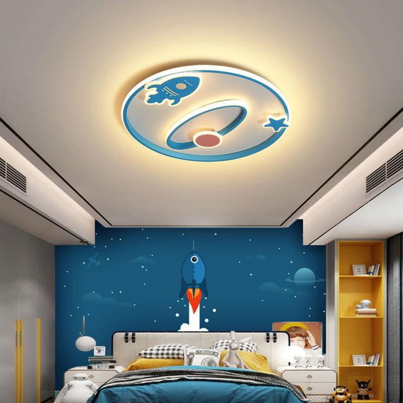 Lumière de plafond moderne en acrylique et fer avec LED intégrée en forme de fusée spatiale pour chambre à coucher 