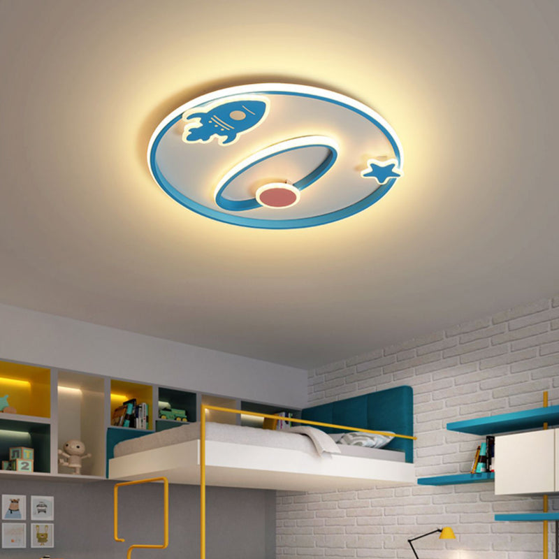 Lumière de plafond moderne en acrylique et fer avec LED intégrée en forme de fusée spatiale pour chambre à coucher 