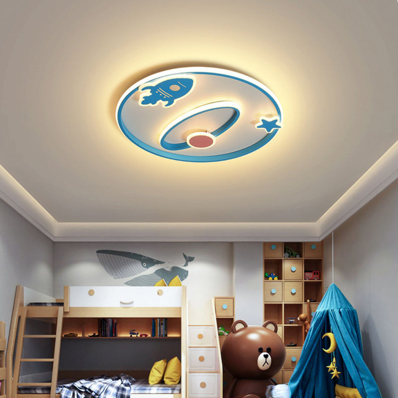 Lumière de plafond moderne en acrylique et fer avec LED intégrée en forme de fusée spatiale pour chambre à coucher 