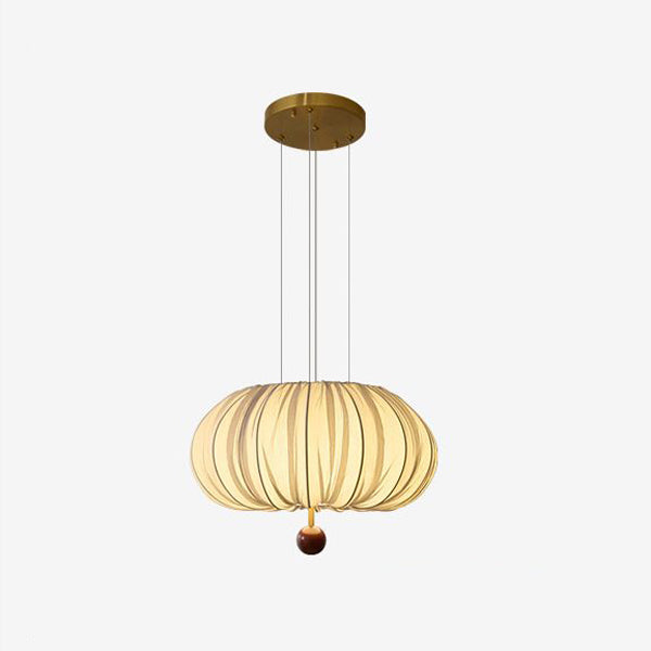 Modern Shabby Chic Fabric Lantern Shade Solid Wood 1-Light Pendant Light For Living Room
