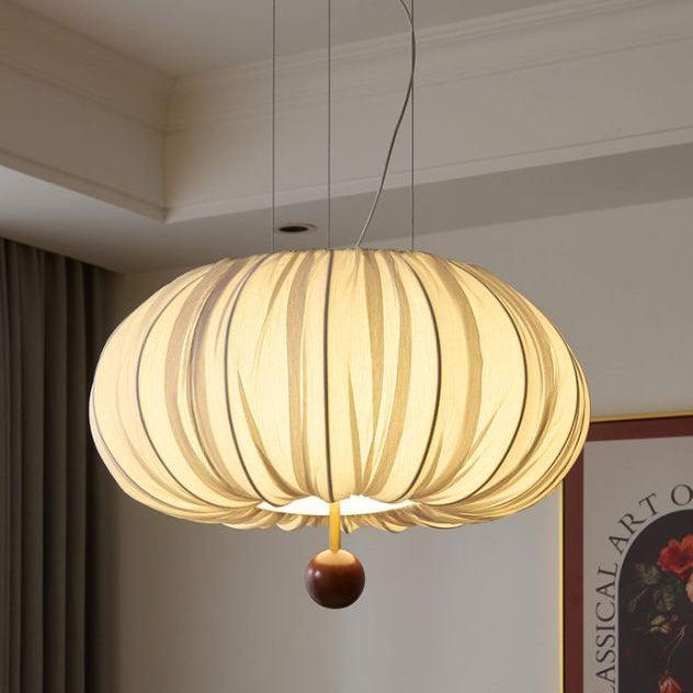 Modern Shabby Chic Fabric Lantern Shade Solid Wood 1-Light Pendant Light For Living Room