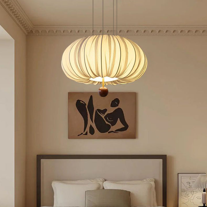 Modern Shabby Chic Fabric Lantern Shade Solid Wood 1-Light Pendant Light For Living Room