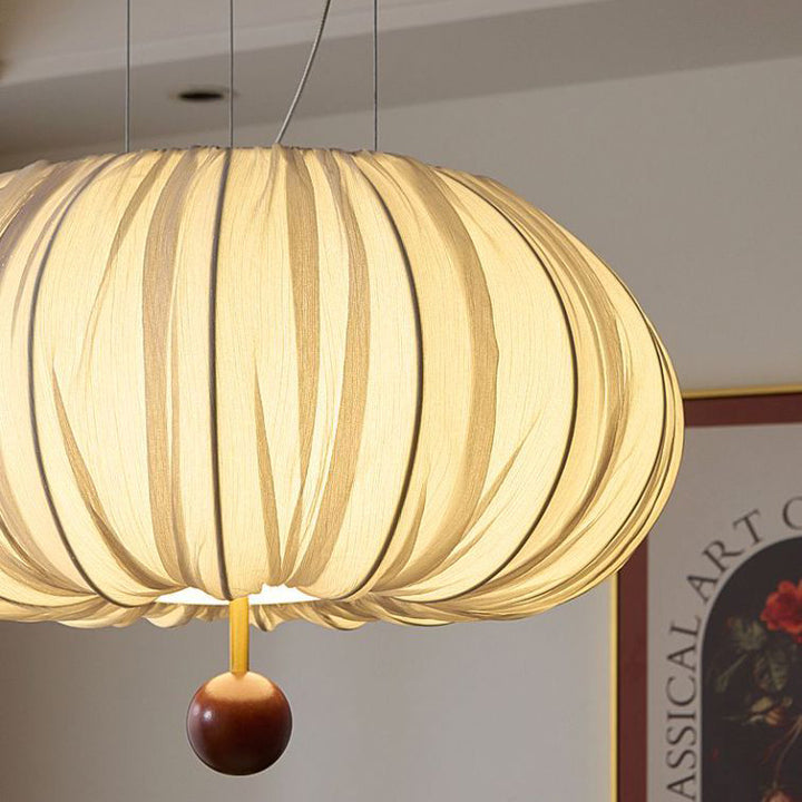 Modern Shabby Chic Fabric Lantern Shade Solid Wood 1-Light Pendant Light For Living Room