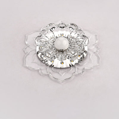 Contemporary Luxury Floral Dazzling Crystal Acrylic LED Flush Mount Ceiling Light For Hallway