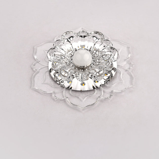 Contemporary Luxury Floral Dazzling Crystal Acrylic LED Flush Mount Ceiling Light For Hallway