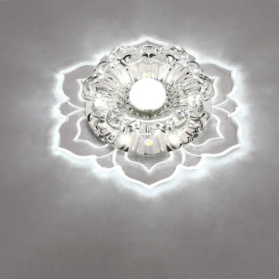 Contemporary Luxury Floral Dazzling Crystal Acrylic LED Flush Mount Ceiling Light For Hallway