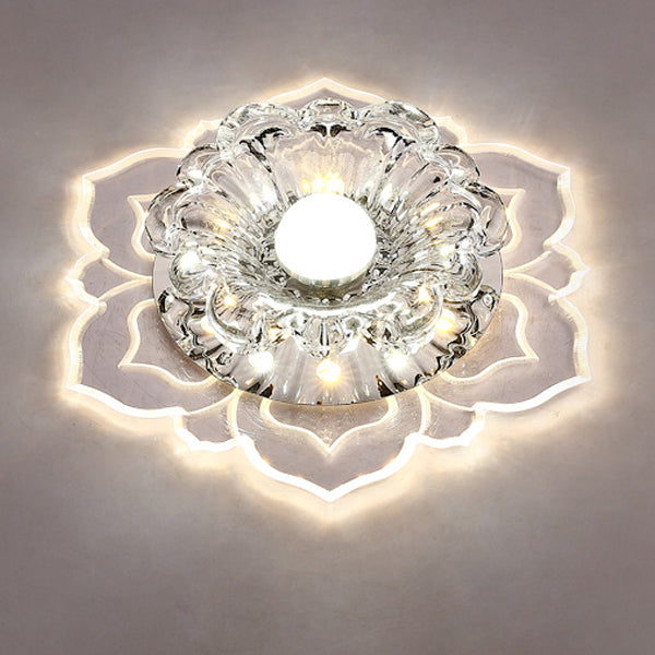 Contemporary Luxury Floral Dazzling Crystal Acrylic LED Flush Mount Ceiling Light For Hallway