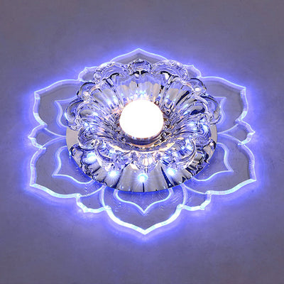 Contemporary Luxury Floral Dazzling Crystal Acrylic LED Flush Mount Ceiling Light For Hallway