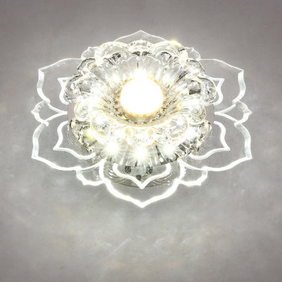 Contemporary Luxury Floral Dazzling Crystal Acrylic LED Flush Mount Ceiling Light For Hallway