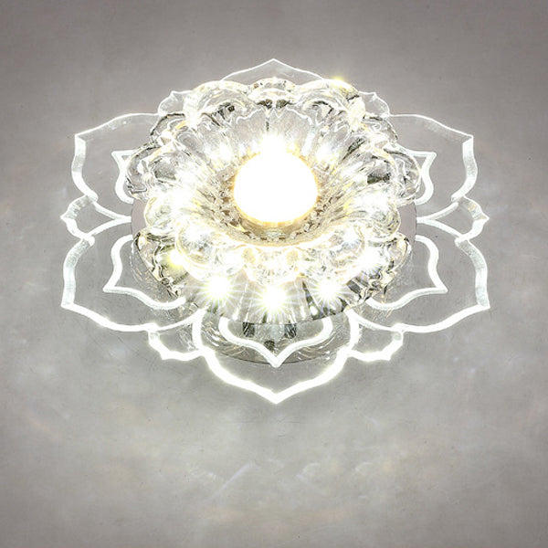 Contemporary Luxury Floral Dazzling Crystal Acrylic LED Flush Mount Ceiling Light For Hallway
