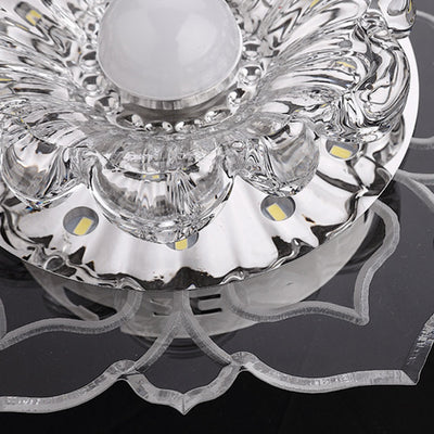 Contemporary Luxury Floral Dazzling Crystal Acrylic LED Flush Mount Ceiling Light For Hallway
