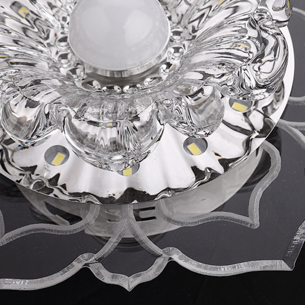 Contemporary Luxury Floral Dazzling Crystal Acrylic LED Flush Mount Ceiling Light For Hallway