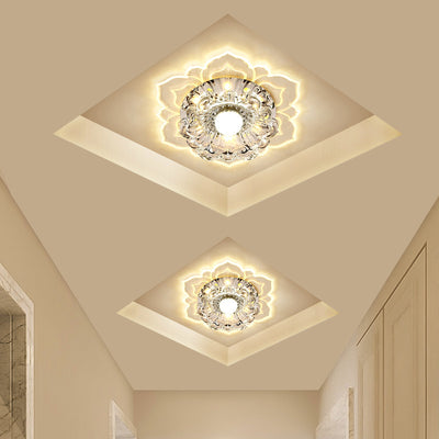 Contemporary Luxury Floral Dazzling Crystal Acrylic LED Flush Mount Ceiling Light For Hallway