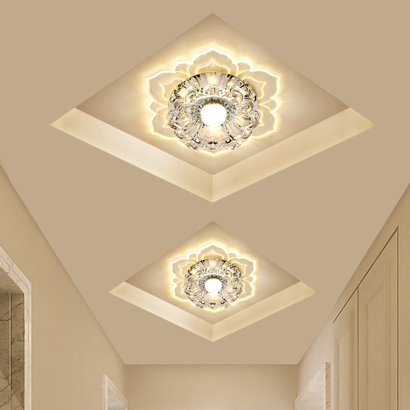 Contemporary Luxury Floral Dazzling Crystal Acrylic LED Flush Mount Ceiling Light For Hallway