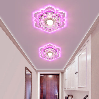 Contemporary Luxury Floral Dazzling Crystal Acrylic LED Flush Mount Ceiling Light For Hallway