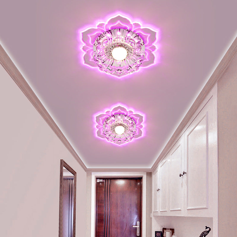 Contemporary Luxury Floral Dazzling Crystal Acrylic LED Flush Mount Ceiling Light For Hallway