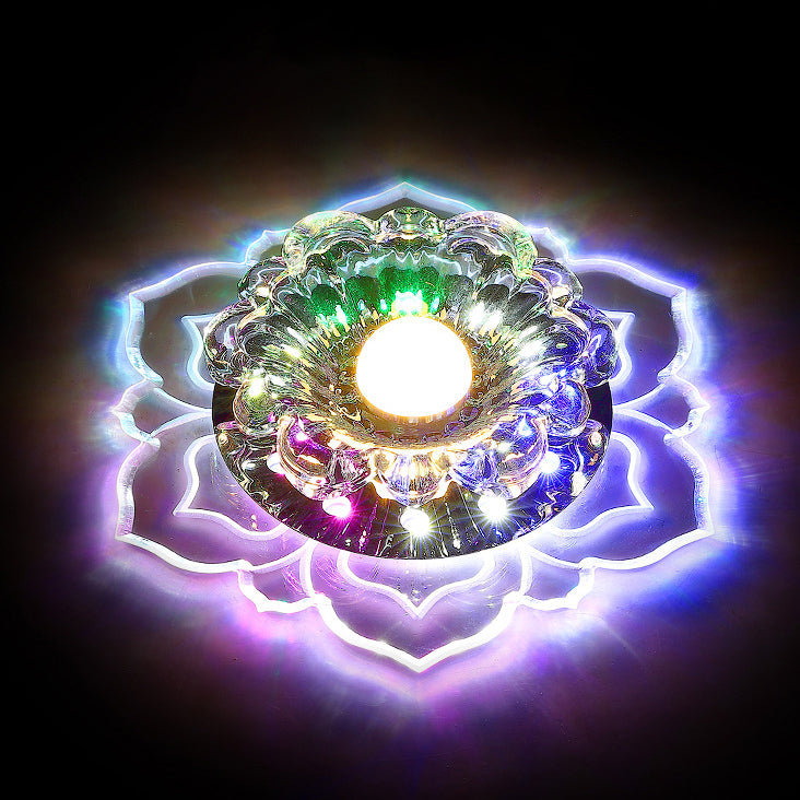 Contemporary Luxury Floral Dazzling Crystal Acrylic LED Flush Mount Ceiling Light For Hallway