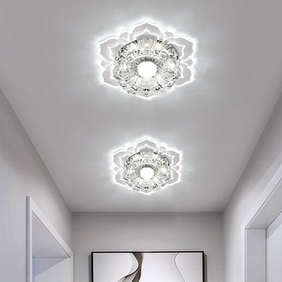 Contemporary Luxury Floral Dazzling Crystal Acrylic LED Flush Mount Ceiling Light For Hallway
