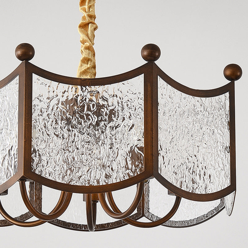 Traditional French Corrugated Ripple Acrylic Iron 5-Light Chandelier For Living Room
