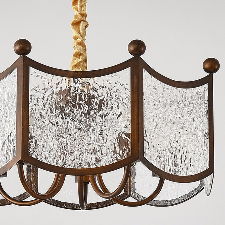 Traditional French Corrugated Ripple Acrylic Iron 5-Light Chandelier For Living Room