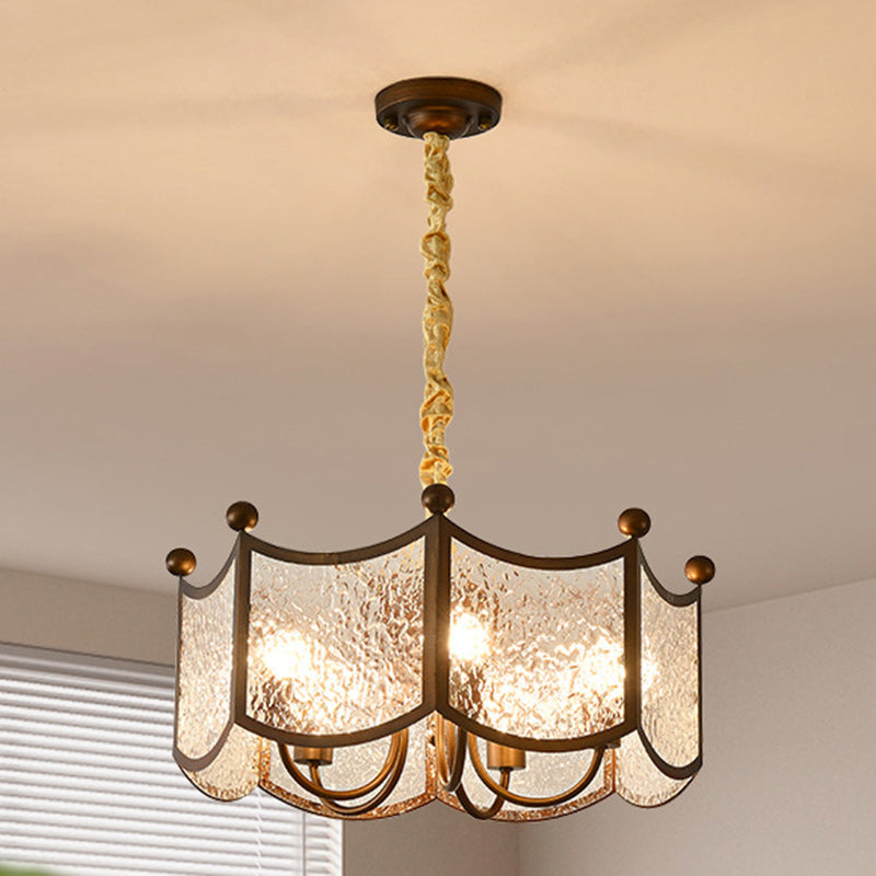 Traditional French Corrugated Ripple Acrylic Iron 5-Light Chandelier For Living Room