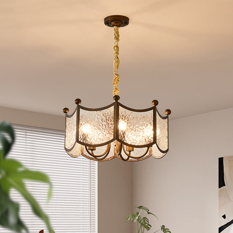 Traditional French Corrugated Ripple Acrylic Iron 5-Light Chandelier For Living Room