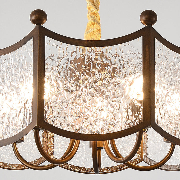 Traditional French Corrugated Ripple Acrylic Iron 5-Light Chandelier For Living Room