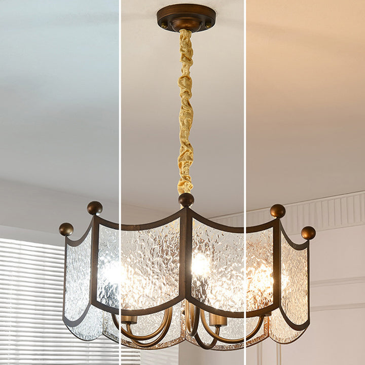 Traditional French Corrugated Ripple Acrylic Iron 5-Light Chandelier For Living Room